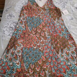 Anne Klein Sleeveless A-Line Print Dress Orange/Gold/Beige/Blue Size 6 NWT